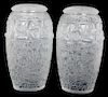 A Pair of Lalique Molded and Frosted Glass Covered Vases Height 22 inches.
