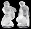 Two Lalique Molded and Frosted Glass Kneeling Nude Figures Height 4 1/2 inches.