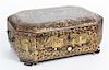 A Chinese Export Lacquer and Gilt Sewing Box Width 13 inches.