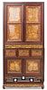 A Chinese Export Gilt Lacquer Rosewood Cabinet Height 73 1/2 x width 32 1/2 x depth 16 inches.