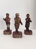 A Group of Three Chinese Polychrome Painted and Parcel-Gilt Carved Wood Figures Height 7 1/2 inches.