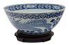A Chinese Blue and White Decorated Bowl Height 6 x diameter 12 inches.