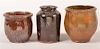 Three Pennsylvania 19th Century Redware Storage Jars.