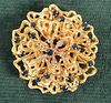 14K Gold Brooch/Pin with 16 Sapphires and 6 Diamonds.