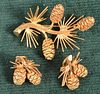 Vintage 14K Yellow Gold Pinecone Pin and Earring Set.