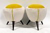 A Pair Of Pouf Form 3 Legged Upholstered Stools.