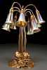 TIFFANY STUDIOS ETCHED GILT BRONZE LILY LAMP