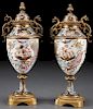 A PAIR OF FRENCH ENAMELED BRONZE AND PORCELAIN