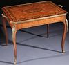A FRENCH LOUIS XVI STYLE MARQUETRY AND BRONZE