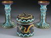 A THREE PIECE GROUP OF CHINESE ENAMELED BRONZE