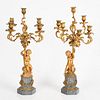 Pair of French Gilt Bronze and Marble Candelabra
