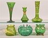 Six Various Pieces of Green Victorian Art Glass.