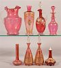 8 Various Pieces of Cranberry Victorian Art Glass.