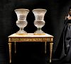 A Pair of Monumental Baccarat Style Crystal Bronze Vases