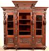 19th Century Highly Carved Mahogany 3 Door Bookcase.