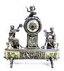 VIENNESE JEWELLED SILVER AND CHAMPLEVE ENAMEL MANTEL CLOCK
