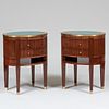 Pair of Directoire Style Brass-Mounted Mahogany Oval Side Tables