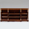 Regency Style Inlaid Mahogany and Parcel-Gilt Low Breakfront Bookcase 