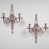 Pair of Louis XIV Style Silvered Brass Two-Light Sconces