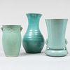 Group of Three Green Glazed Vases
