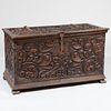 South American Metal-Mounted Carved Pine Chest