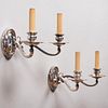 Pair of Silvered-Metal Two-Light Wall Sconces