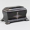 Victorian Black Painted Papier Mache and Mother-of-Pearl Tea Caddy