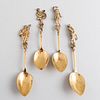 Set of Four Continental Silver Gilt Spoons with Musician Finials