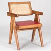 Pierre Jeanneret Teak, Caned and Leather Armchair for Chandigarh, India