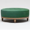 Large Contemporary Green Tufted Linen and Oak Ottoman, designed by Steven Gambrel