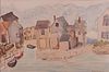 Mark Baum Watercolor of Harbor and Houses