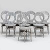 Set of Eight French Contemporary Laminated Ceruse Oak Bistro Chairs