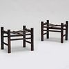 Pair of Carved Wood Faux Bamboo and Bamboo Stools