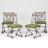 Set of Four Cleo Baldon Metal and Oak Campaign Style Side Chairs