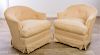 Tufted Barrel Back Club Chairs, Pair