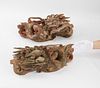 Pair Qing Architectural Roof Fragments Dragon Fish