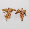 Pair of Small 19th c. Carved Gessoed Wooden Angels