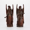 2 Neo-Gothic Victorian Carved Wooden Angels