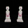 Pair of Meissen Indian Rich Pink Candleholders