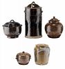 Five Covered Stoneware Jars