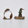 2 Bronze Sculptures - Bird & Chameleon