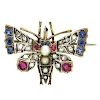 Antique Rose Cut Diamond Ruby Pearl Sapphire Gold Butterfly Brooch Pin