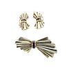Tiffany &amp; Co Sterling 14k Gold Amethyst Bow Earrings Brooch Set