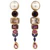 Impressive Large Multicolor Gemstone Pearl 14k Gold Drop Earrings