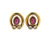 18K Gold Diamond Red Stone Oval Earrings