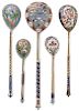 5 RUSSIAN SILVER & GILT ENAMEL SPOONS, MOSCOW