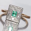 ART DECO EMERALD AND DIAMOND CLUSTER RING