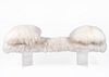 Lucite and White Faux Fur Bench & 2 Pillows