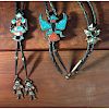 Zuni Knifewing Silver Bolo Ties with Inlay