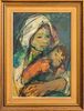 Illegibly Signed Mother and Child Oil on Board